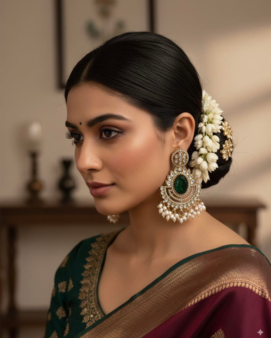 Emerald Archana Premium Designer Zircone Chandbali Earring