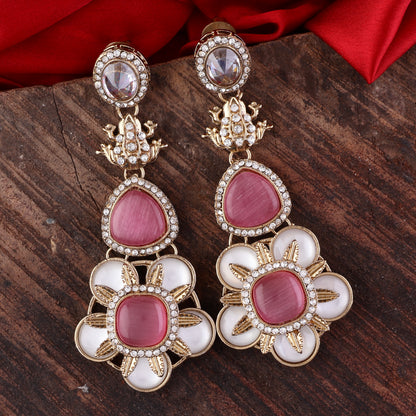 Blush Asher Designer Earring with Premium Monalisa and Zircone Stone Detailing