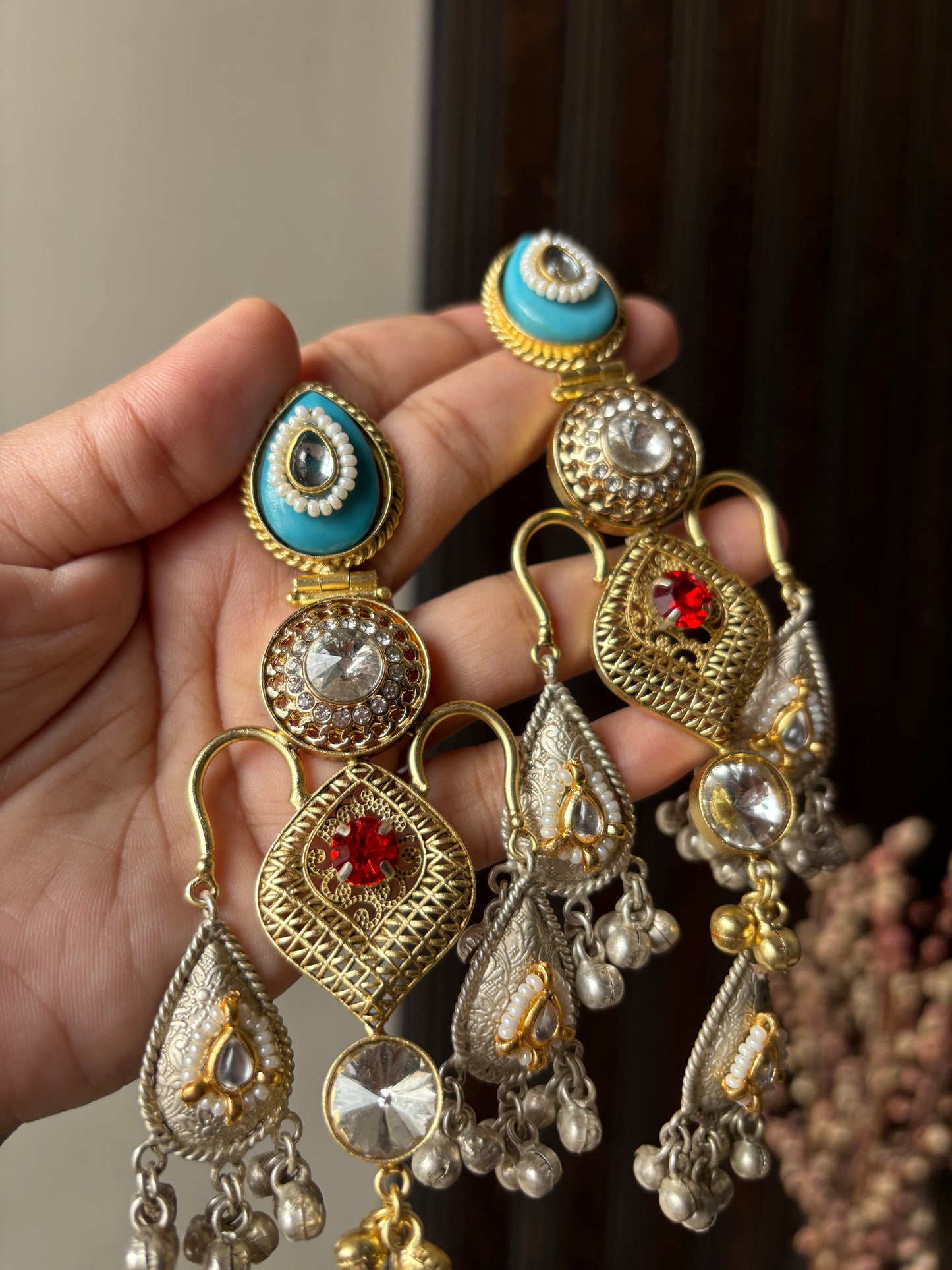 Turquoise Abhilasha Premium Brass Chandbali