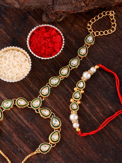 Agnay Bhaiya Rakhi and Bhabhi Hathphool with Tilak Set and Card