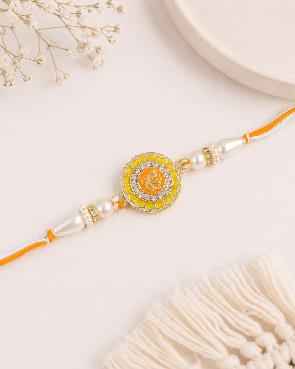 Yellow Ek Onkar Rakhi for Brother | Tilak Set Included