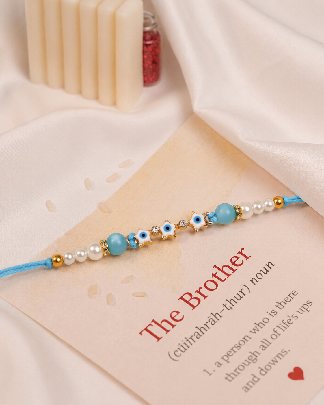 Turquoise Iraak Rakhi for Brother | Tilak Set Included