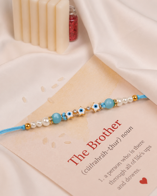 Turquoise Iraak Rakhi for Brother | Tilak Set Included