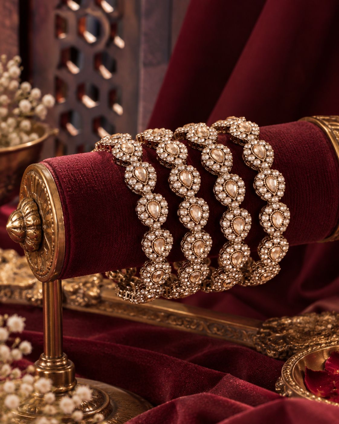 Rose Gold Asees Zircone Kundan Bangle - Pack of 4