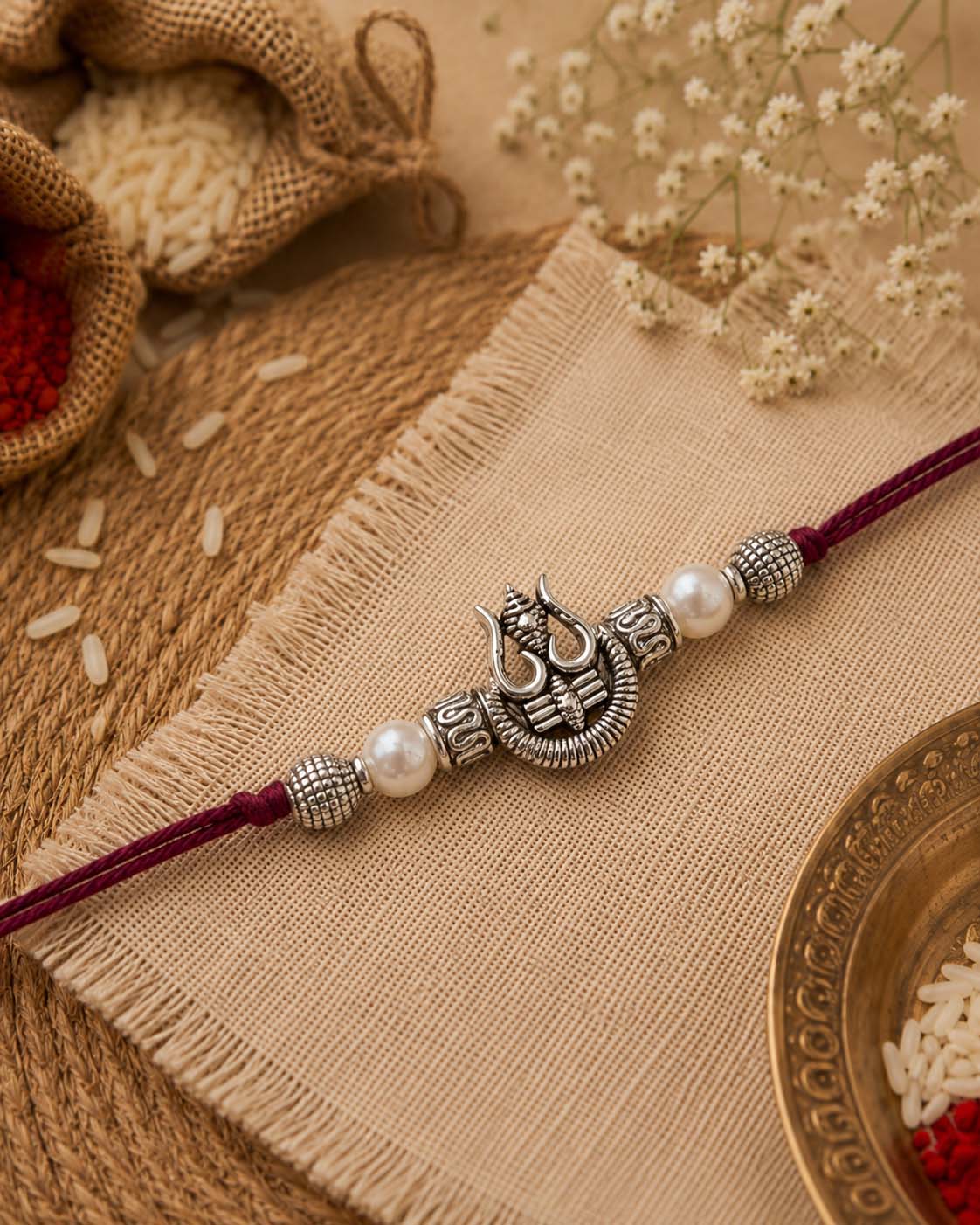 Silver Trishul Rakhi for Brother | Tilak Set Included