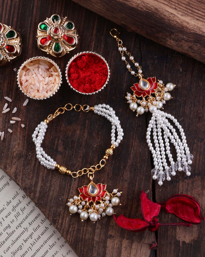Red Malay Bhaiya Bhabhi Rakhi with Tilak Set and Card