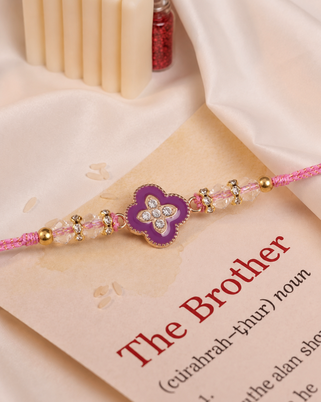 Lilac Laksharv Rakhi for Brother | Tilak Set Included
