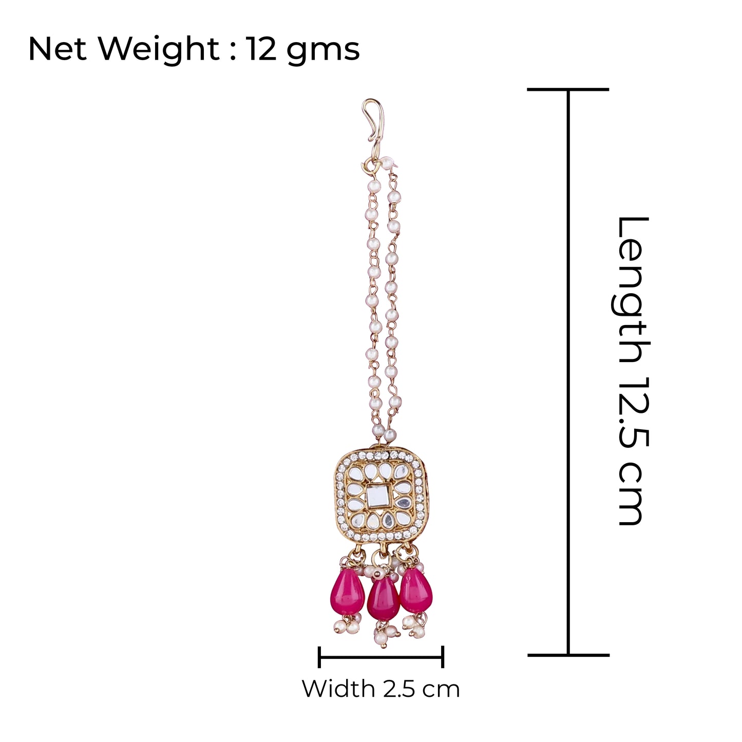 Pink Aayat Mirror Bahubali Jhumka with Statement Kaan Chain and Teeka