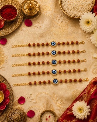 Pack of 5 Advit Rudraksh Evil Eye Bracelet