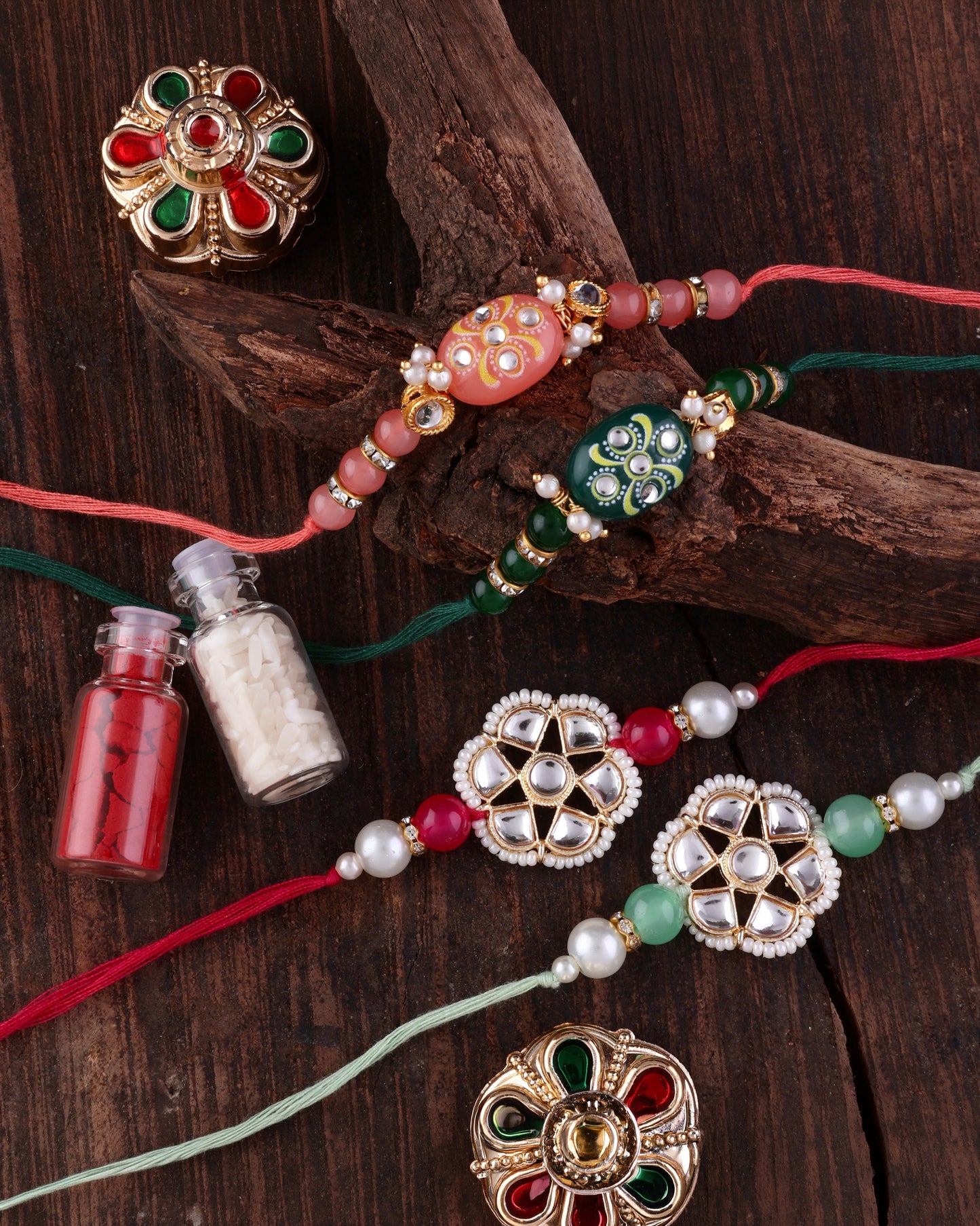 Combo of 4 Ethnic Rakhi with Tilak Set and Card