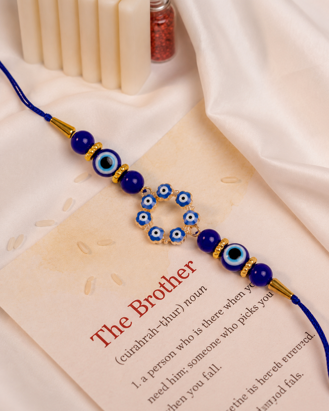 Blue Chakra Evil Eye Rakhi with Tilak Set and Card
