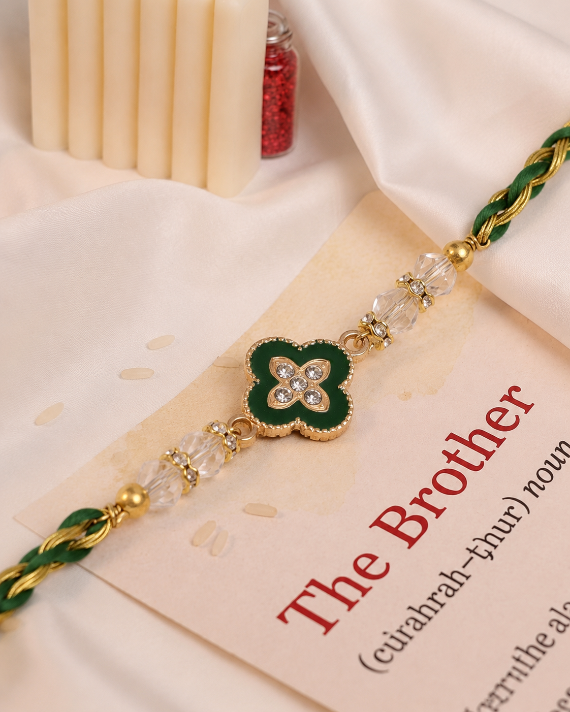 Green Laksharv Rakhi for Brother | Tilak Set Included