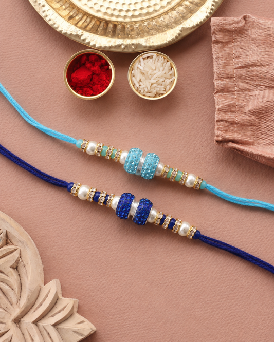 Pack of 2 - Tejomay Rakhi - Turquoise Blue : with Tilak Set and Card