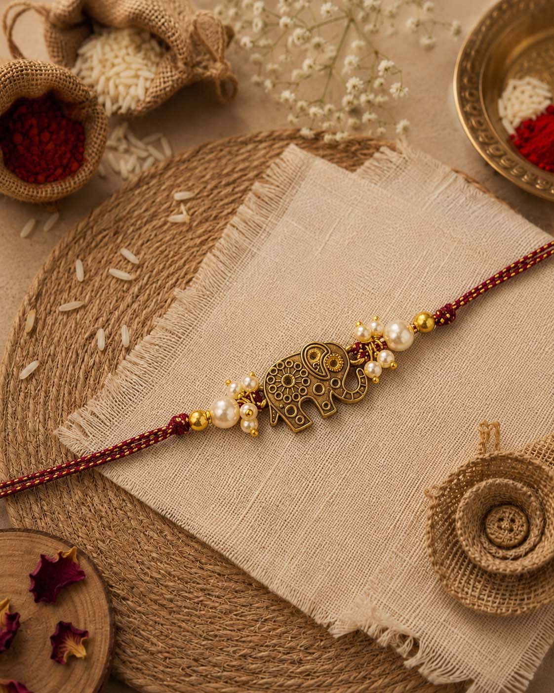 Maroon Gajvik Rakhi for Brother | Tilak Set Included