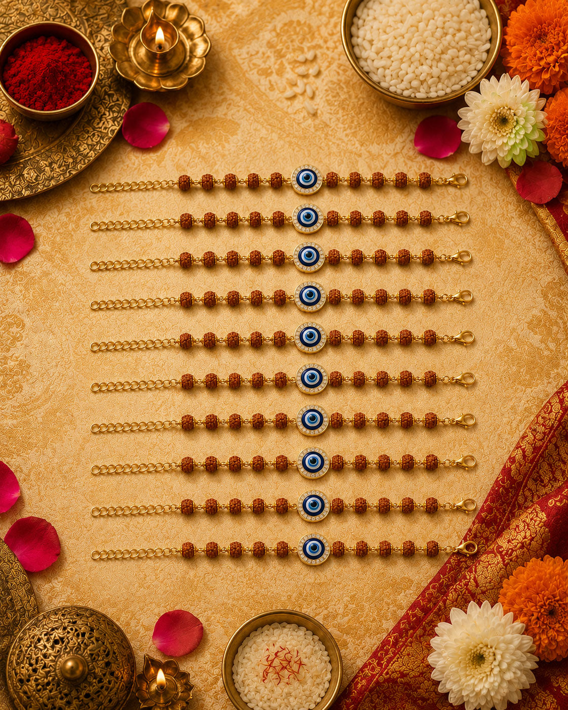 Pack of 10 Advit Rudraksh Evil Eye Bracelet