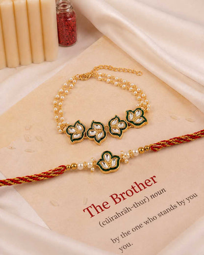 Green Devina Bhaiya Bhabhi Rakhi with Tilak Set and Card