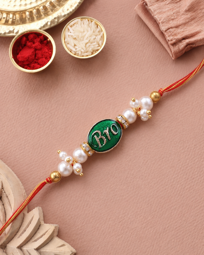 Green Bro Rakhi with Tilak Set and Card
