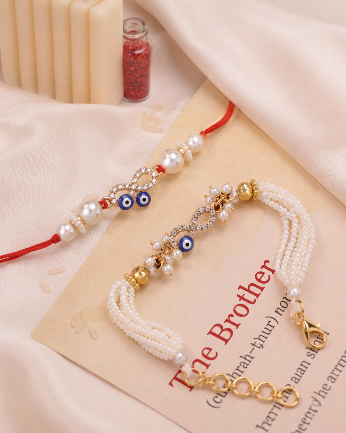 Rakshit Bhaiya Rakhi and Bhabhi Bracelet with Tilak Set and Card