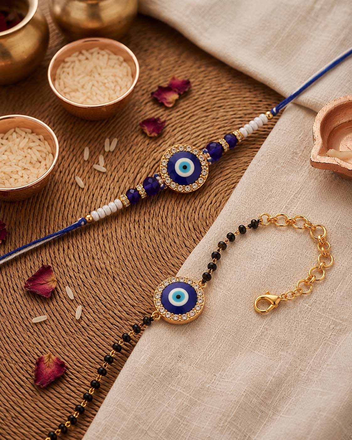 Anjan Bhaiya Bhabhi Evil Eye Rakhi Mangalsutra with Tilak Set and Card