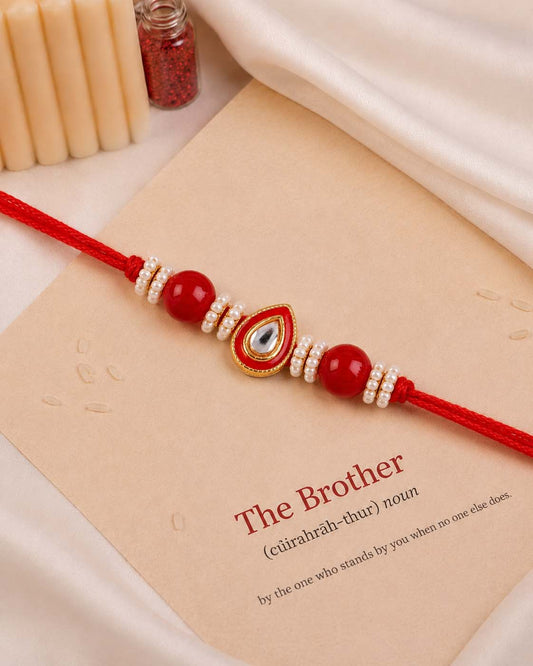Red Dhivi Rakhi for Brother | Tilak Set Included