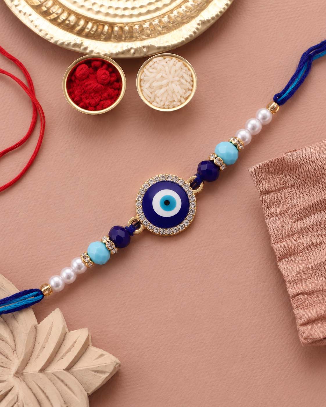 Blue Zaroon Evil Eye Rakhi for Brother | Tilak Set Included