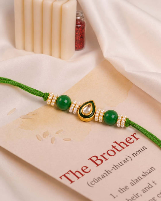Green Dhivi Rakhi for Brother | Tilak Set Included