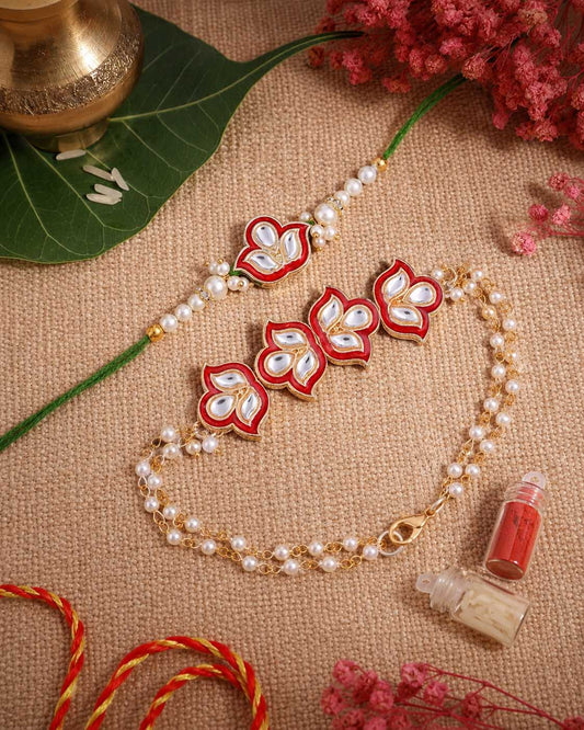 Red Devina Bhaiya Bhabhi Rakhi with Tilak Set and Card