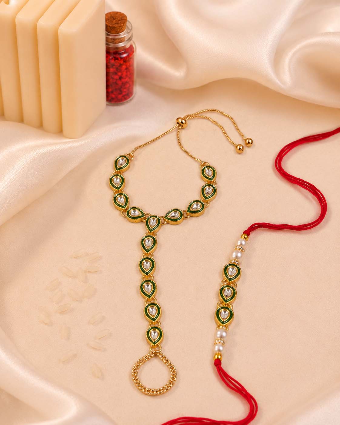 Agnay Bhaiya Rakhi and Bhabhi Hathphool with Tilak Set and Card