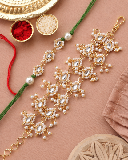 Green Vasundhara Bhaiya Rakhi and Bhabhi Bracelet with Tilak Set and Card