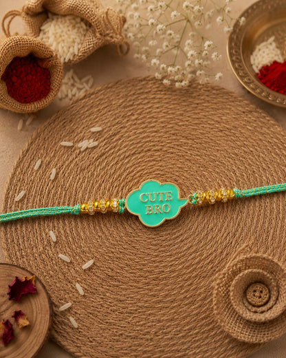 Teal Cute Bro Rakhi for Brother | Tilak Set Included