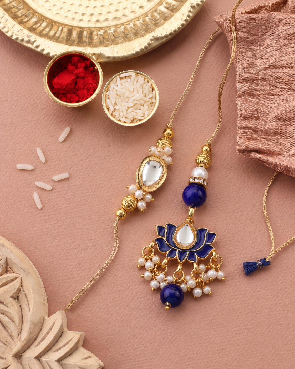 Blue Arjun Bhaiya Bhabhi Rakhi with Tilak Set and Card