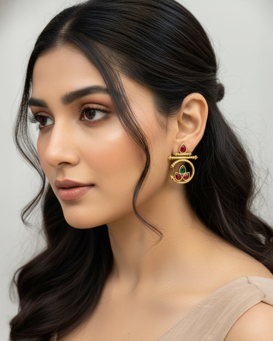 Green Red Gold Kumud Earring