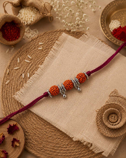 Silver Rudrakash Rakhi for Brother | Tilak Set Included