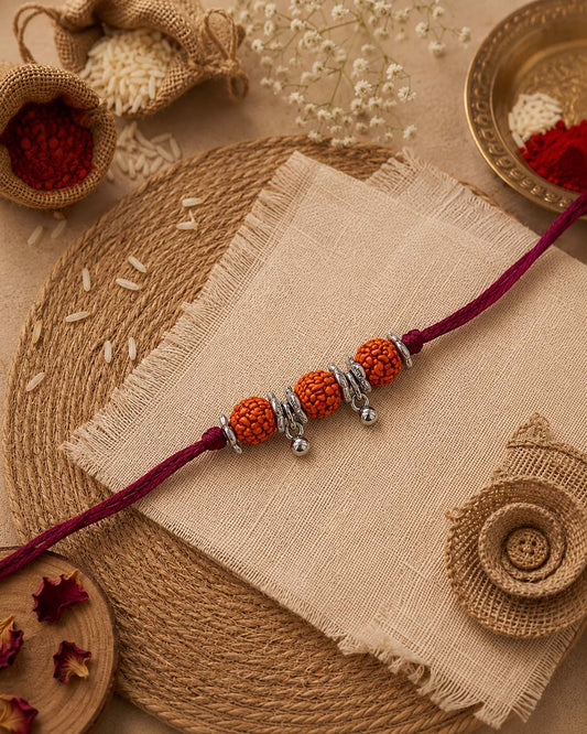 Silver Rudrakash Rakhi for Brother | Tilak Set Included