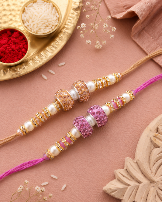 Pack of 2 - Tejomay Rakhi - Lavender Gold : with Card | Tilak Set Included