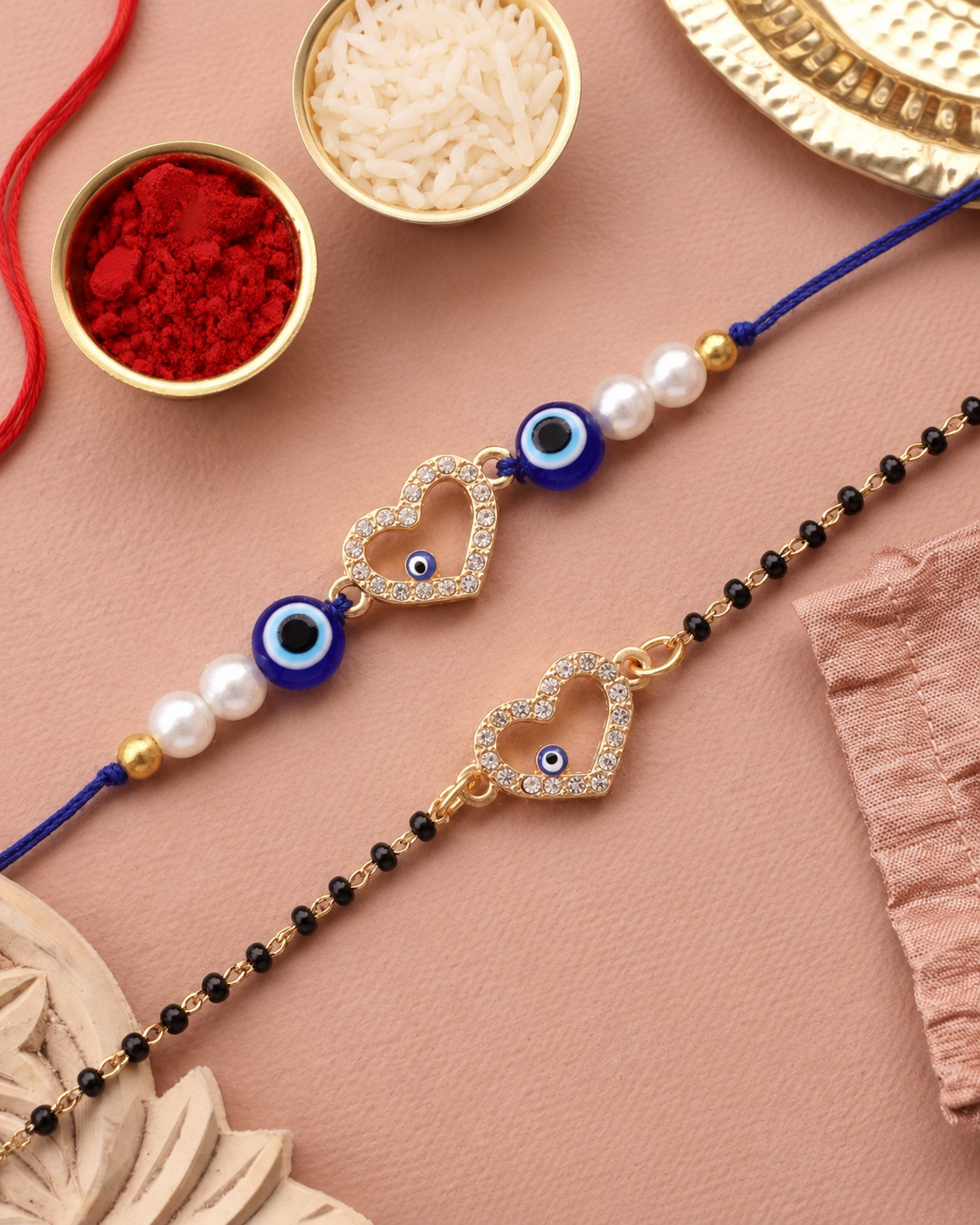 Raudrik Bhaiya Bhabhi Rakhi Mangalsutra with Tilak Set and Card
