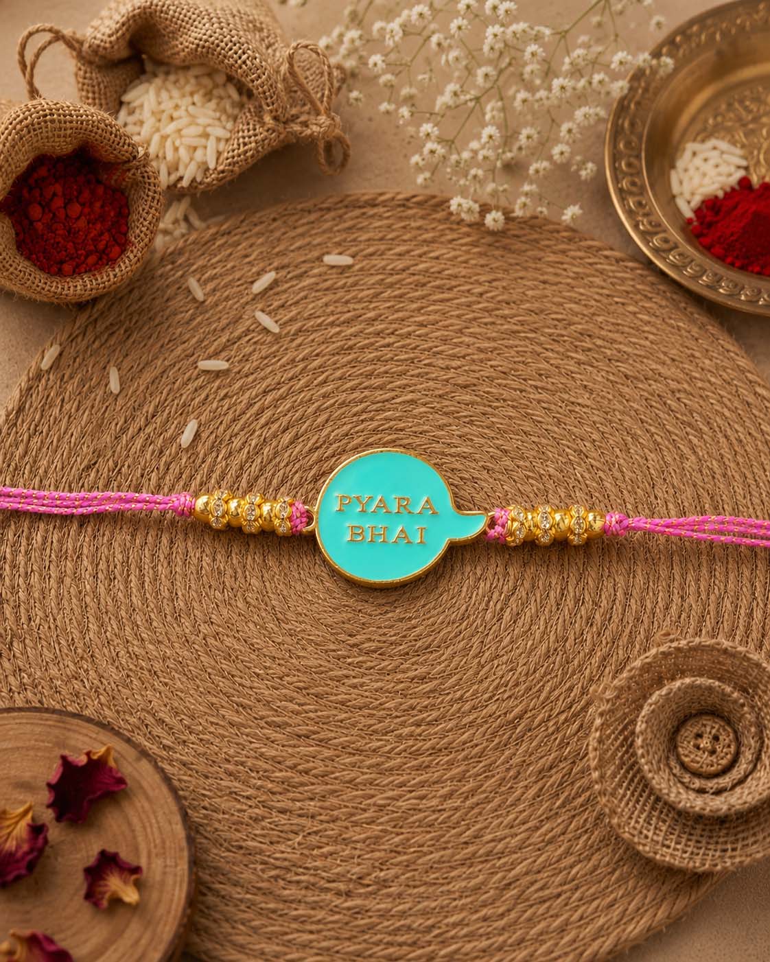 Turquoise Pyara Bhai Rakhi for Brother | Tilak Set Included
