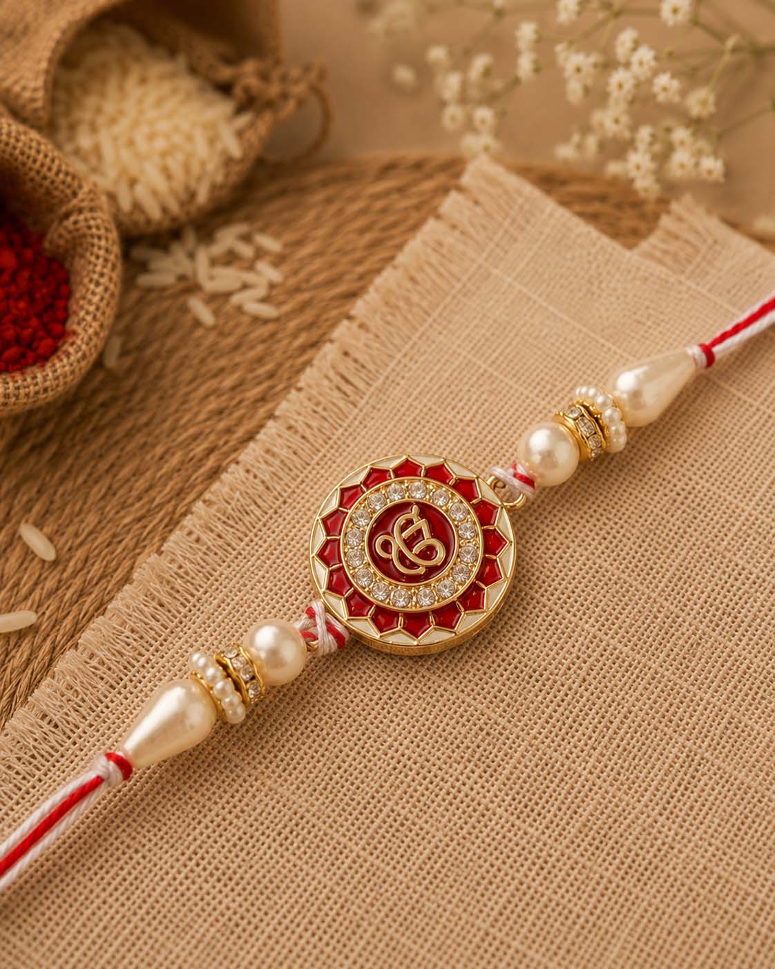 Red Ek Onkar Rakhi for Brother | Tilak Set Included