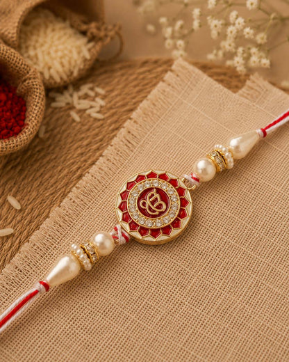Red Ek Onkar Rakhi for Brother | Tilak Set Included
