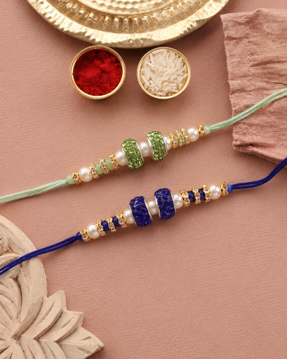 Pack of 2 - Tejomay Rakhi - Mint Blue : with Tilak Set and Card