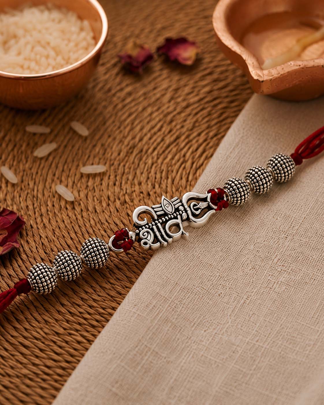 Silver Shiv Rakhi for Brother | Tilak Set Included