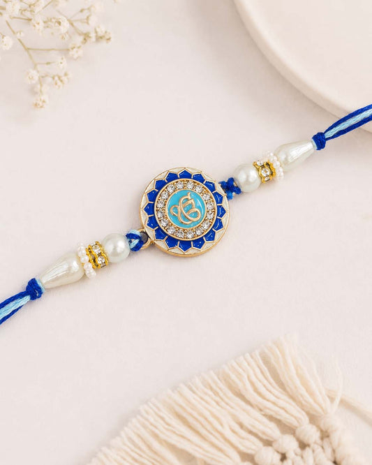 Blue Ek Onkar Rakhi for Brother | Tilak Set Included