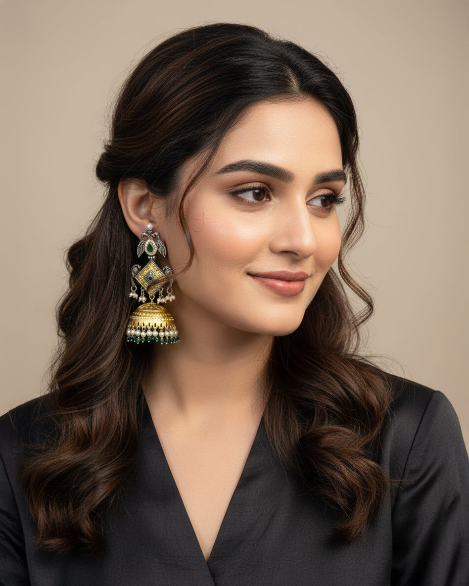 Green Arjun Designer Earring Brass Lookalike