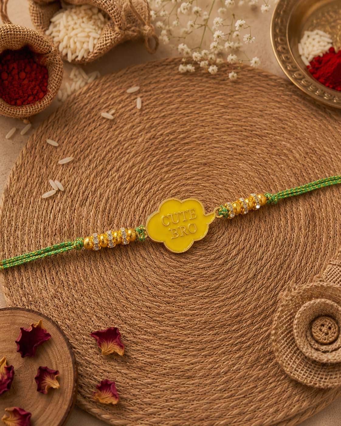 Yellow Cute Bro Rakhi for Brother | Tilak Set Included