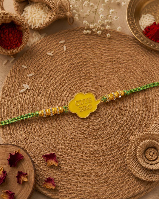 Yellow Cute Bro Rakhi for Brother | Tilak Set Included