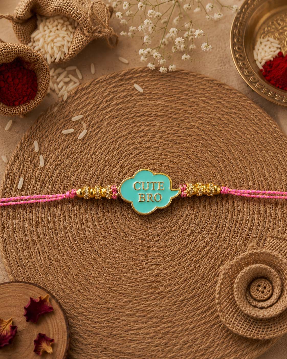 Turquoise Cute Bro Rakhi for Brother | Tilak Set Included