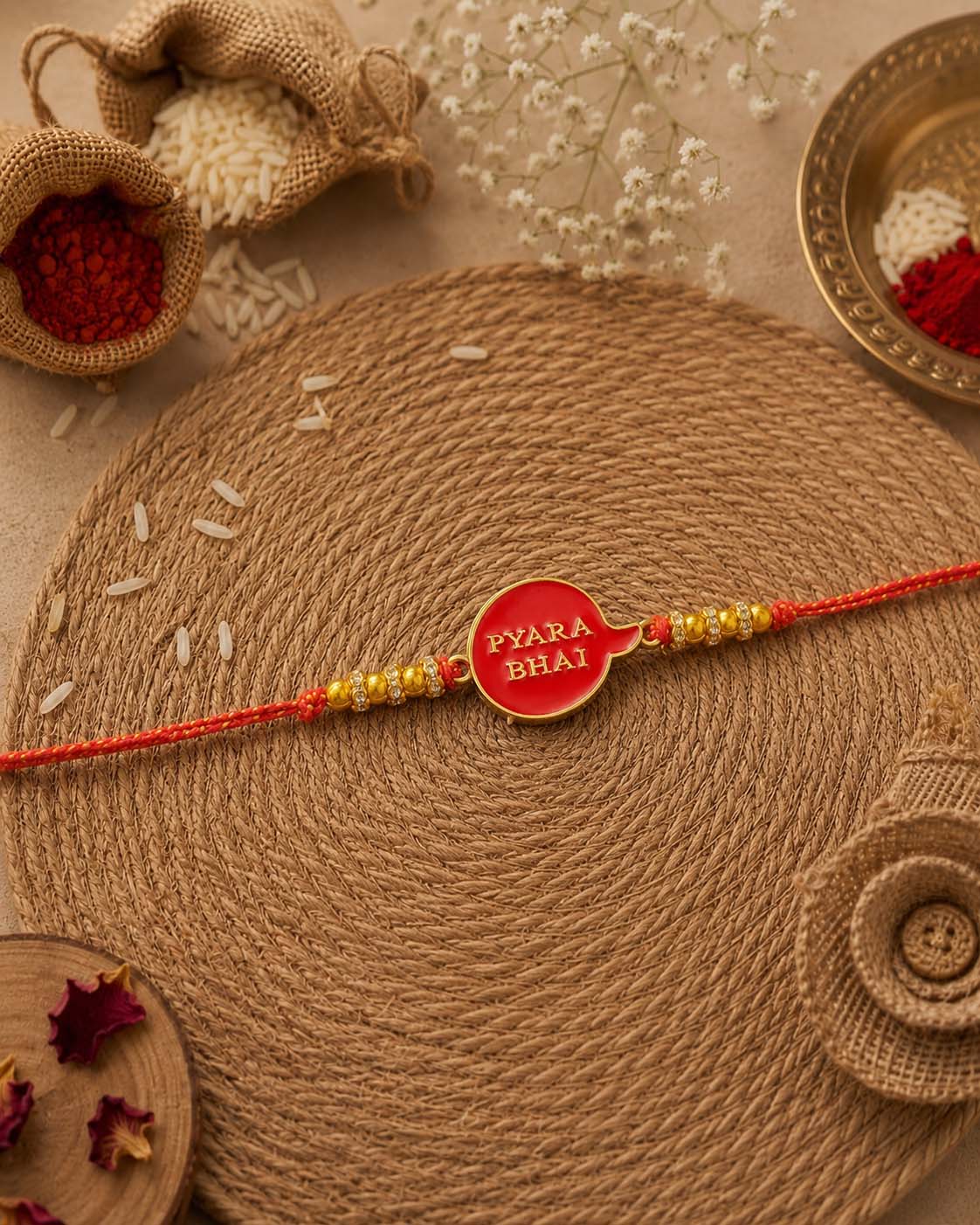 Red Pyara Bhai Rakhi for Brother | Tilak Set Included