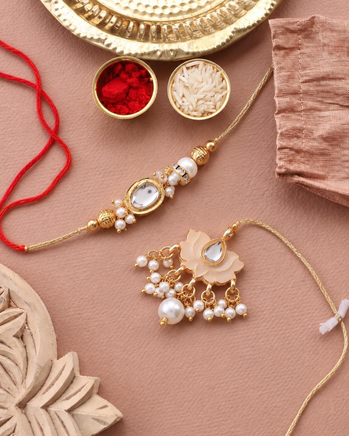 Ivory Arjun Bhaiya Bhabhi Rakhi with Tilak Set and Card