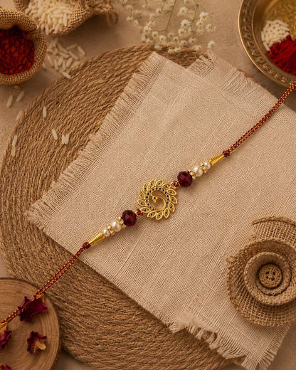Maroon Peacock Rakhi for Brother | Tilak Set Included
