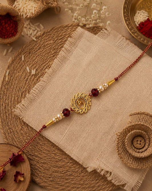 Maroon Peacock Rakhi for Brother | Tilak Set Included